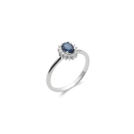 Anillo Oro Blanco, Zafiro Y Diamantes. Género: Mujer. Material: Oro blanco. Piedras: Diamantes,Zafiros
