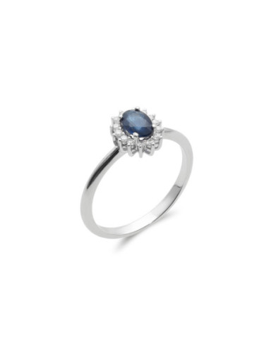Anillo Oro Blanco, Zafiro Y Diamantes