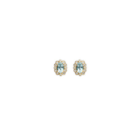 Pendientes Oro Amarillo, Aguamarina Y Diamantes. Género: Mujer. Material: Oro amarillo. Piedras: Diamantes,Aguamarinas