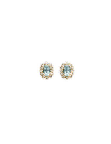 Pendientes Oro Amarillo, Aguamarina Y Diamantes
