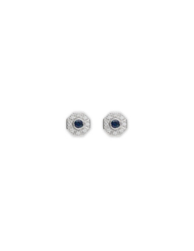 Pendientes Oro Blanco, Zafiro Y Diamantes