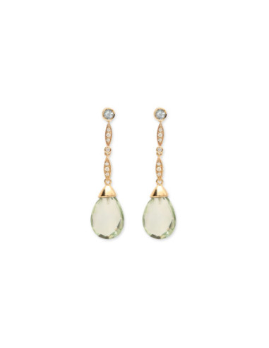 Pendientes Oro Amarillo, Topacio, Diamantes Y Amatista