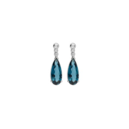 Pendientes Oro Blanco, Diamantes Y Topacio. Género: Mujer. Material: Oro blanco. Piedras: Diamantes,Topacio azul