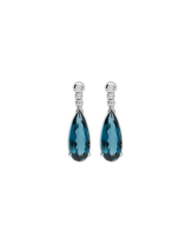 Pendientes Oro Blanco, Diamantes Y Topacio