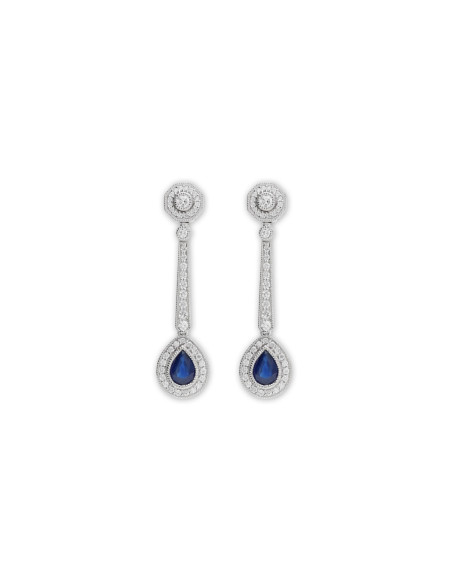 Pendientes Oro Blanco, Zafiro Y Diamantes