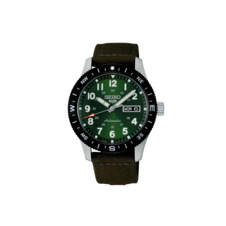 Reloj Seiko 5 Sports Field HDB008K1. Género: Hombre. Material: Acero. Tamaño: De 39mm a 42mm. Correa: Nato. Color esfera: Verde. Estilo: Deportivo. Movimiento: Automático. Características técnicas: Calendario,Hora y segundero,Reserva de marcha
