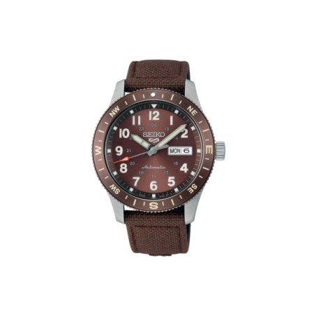 Reloj Seiko 5 Sports Field HDB009K1. Género: Hombre. Material: Acero. Tamaño: De 39mm a 42mm. Correa: Nato. Color esfera: Marrón. Estilo: Deportivo. Movimiento: Automático. Características técnicas: Calendario,Hora y segundero,Reserva de marcha