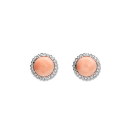 Pendientes Oro Blanco, Diamantes Y Coral. Género: Mujer. Material: Oro blanco. Piedras: Diamantes,Coral