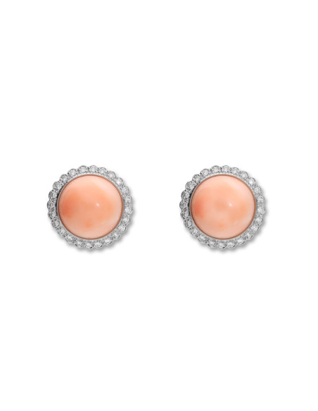 Pendientes Oro Blanco, Diamantes Y Coral