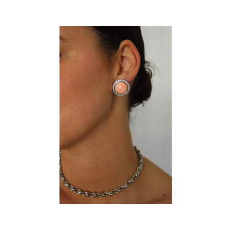 Pendientes Oro Blanco, Diamantes Y Coral. Género: Mujer. Material: Oro blanco. Piedras: Diamantes,Coral
