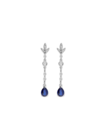 Pendientes Oro Blanco, Diamantes Y Cianita