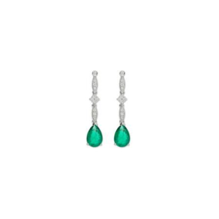 Pendientes Oro Blanco, Esmeralda Y Diamantes. Género: Mujer. Material: Oro blanco. Piedras: Diamantes,Esmeraldas
