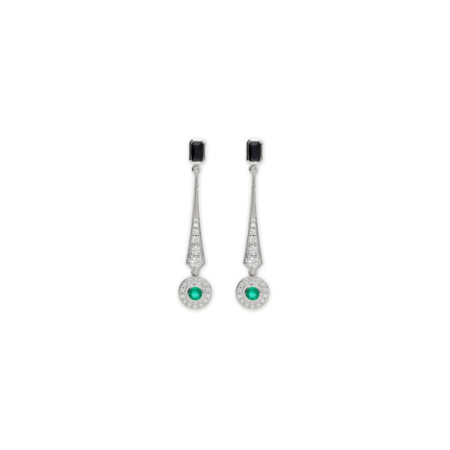 Pendientes Oro Blanco, Ónix, Diamantes Y Esmeralda. Género: Mujer. Material: Oro blanco. Piedras: Diamantes,Esmeraldas,Onix