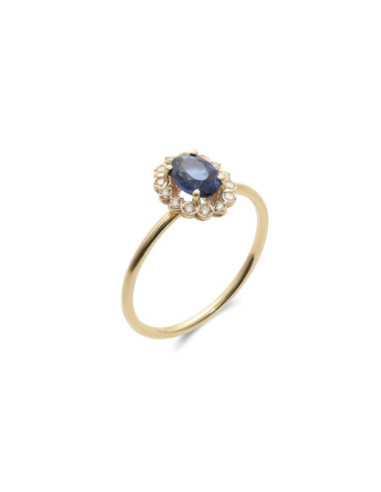 Anillo Oro Amarillo, Zafiro Y Diamantes