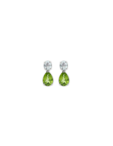 Pendientes Oro Blanco, Aguamarina Y Peridoto