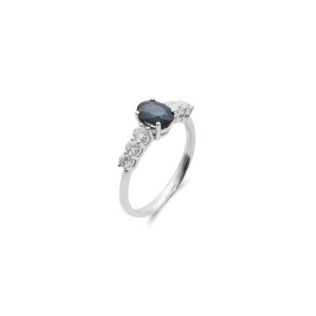 Anillo Oro Blanco, Zafiro Y Diamantes. Género: Mujer. Material: Oro blanco. Piedras: Diamantes,Zafiros
