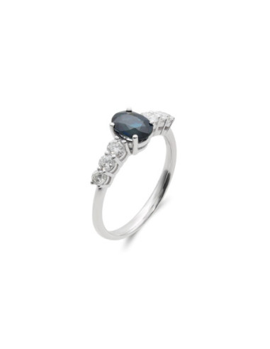 Anillo Oro Blanco, Zafiro Y Diamantes