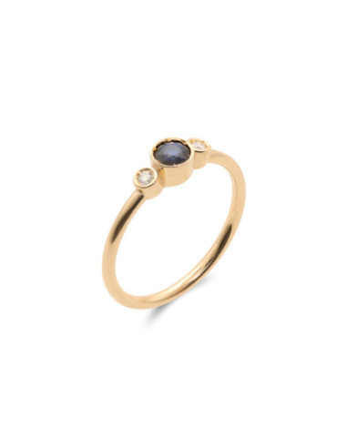 Anillo Oro Amarillo, Zafiro Y Diamantes