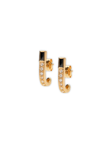 Pendientes Oro Amarillo, Ónix Y Diamantes