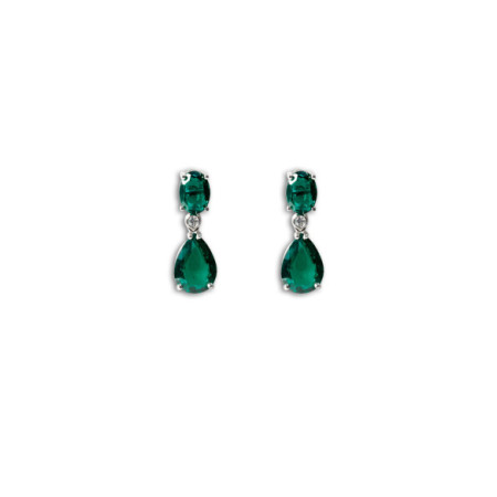 Pendientes Oro Blanco, Esmeraldas Y Diamante. Género: Mujer. Material: Oro blanco. Piedras: Diamantes,Esmeraldas