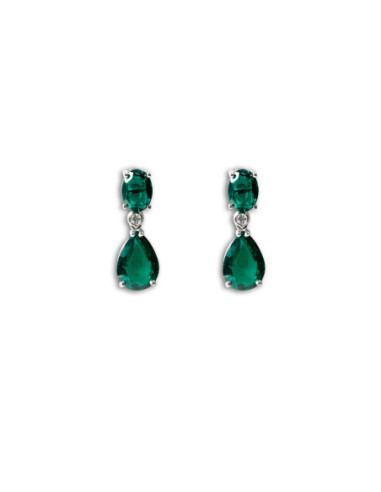 Pendientes Oro Blanco, Esmeraldas Y Diamante