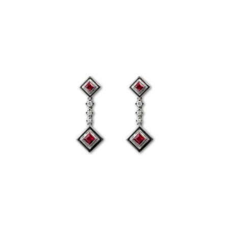 Pendientes Oro Blanco, Rubíes Y Diamantes. Género: Mujer. Material: Oro blanco. Piedras: Diamantes,Rubies