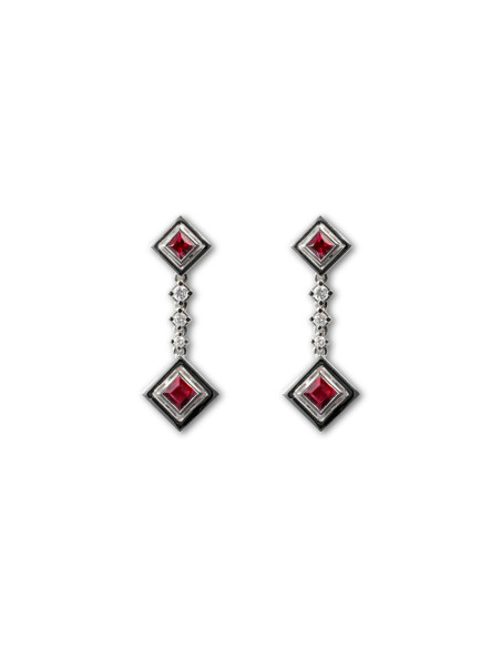 Pendientes Oro Blanco, Rubíes Y Diamantes