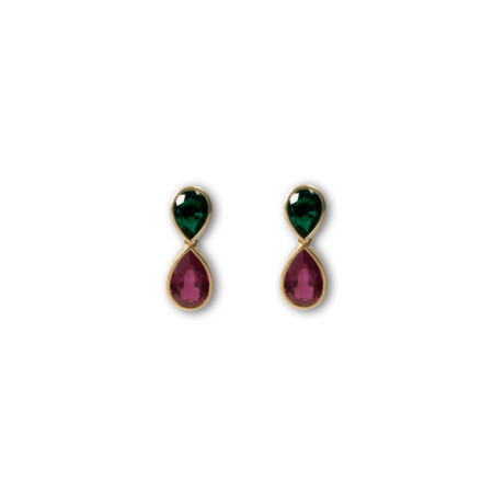 Pendientes Oro Rosa, Rubí Y Esmeralda. Género: Mujer. Material: Oro rosa. Piedras: Rubies,Esmeraldas