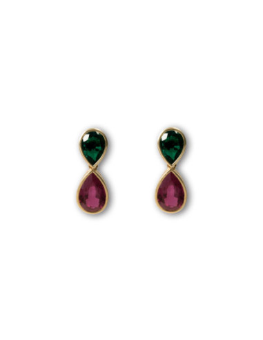 Pendientes Oro Rosa, Rubí Y Esmeralda