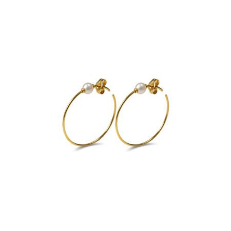 Argollas Oro Amarillo Y Perla. Género: Mujer. Material: Oro amarillo. Piedras: Perlas
