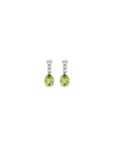 Pendientes Oro Blanco, Peridoto Y Diamantes