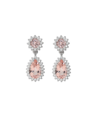 Pendientes Oro Blanco, Morganitas Y Diamantes