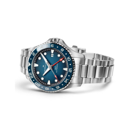Reloj Hamilton Khaki Navy Scuba Auto GMT 43MM H82535140. Género: Hombre. Material: Acero. Tamaño: De 43mm a 46mm. Correa: Acero. Color esfera: Azul. Estilo: Deportivo. Movimiento: Automático. Características técnicas: Calendario,Hora y segundero,Reserva de marcha