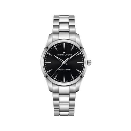 Reloj Hamilton Jazzmaster Quartz 40MM H32461131. Género: Hombre. Material: Acero. Tamaño: De 39mm a 42mm. Correa: Acero. Color esfera: Negro. Estilo: Clásico. Movimiento: Cuarzo. Características técnicas: Hora y segundero