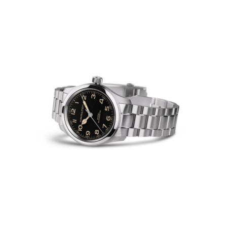 Reloj Hamilton Khaki Field Murph 38MM H70405130. Género: Hombre. Material: Acero. Tamaño: De 32mm a 38mm. Correa: Acero. Color esfera: Negro. Estilo: Casual. Movimiento: Automático. Características técnicas: Hora y segundero,Reserva de marcha