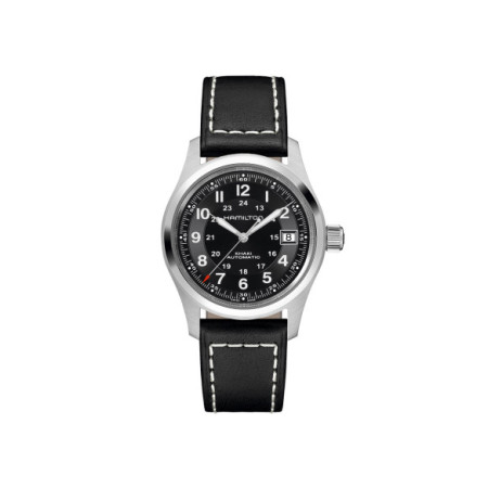Reloj Hamilton Khaki Field Auto H70455733. Género: Hombre. Material: Acero. Tamaño: De 32mm a 38mm. Correa: Piel. Color esfera: Negro. Estilo: Casual. Movimiento: Automático. Características técnicas: Hora y segundero,Calendario,Reserva de marcha