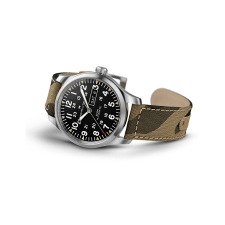 Reloj Hamilton Khaki Field Day Date Auto H70535031. Género: Hombre. Material: Acero. Tamaño: De 39mm a 42mm. Correa: Nato. Color esfera: Negro. Estilo: Casual. Movimiento: Automático. Características técnicas: Calendario,Hora y segundero,Reserva de marcha