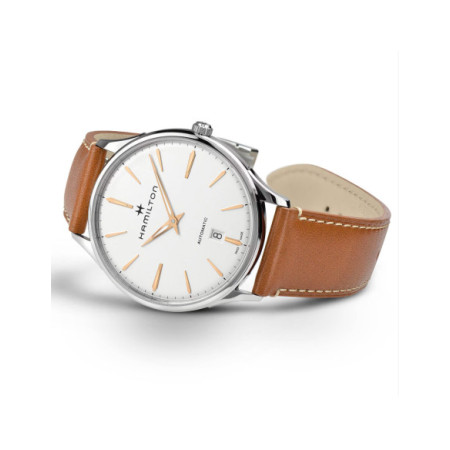 Reloj Hamilton Jazzmaster Thinline Auto H38525512. Género: Hombre. Material: Acero. Tamaño: De 39mm a 42mm. Correa: Piel. Color esfera: Blanco. Estilo: Clásico. Movimiento: Automático. Características técnicas: Hora y segundero