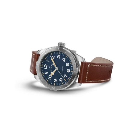 Reloj Hamilton Khaki Field Expedition Auto H70315540. Género: Hombre. Material: Acero. Tamaño: De 39mm a 42mm. Correa: Piel. Color esfera: Azul. Estilo: Deportivo. Movimiento: Automático. Características técnicas: Reserva de marcha,Hora y segundero