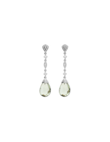 Pendientes Oro Blanco, Diamantes Y Amatista