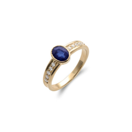 Anillo Oro Amarillo, Zafiro Y Diamantes. Género: Mujer. Material: Oro amarillo. Piedras: Diamantes,Zafiros