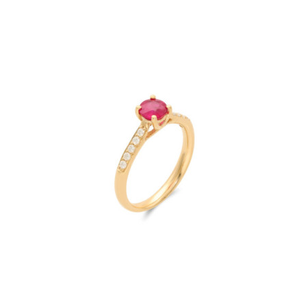 Anillo Oro Amarillo, Rubí Y Diamantes. Género: Mujer. Material: Oro amarillo. Piedras: Diamantes,Rubies