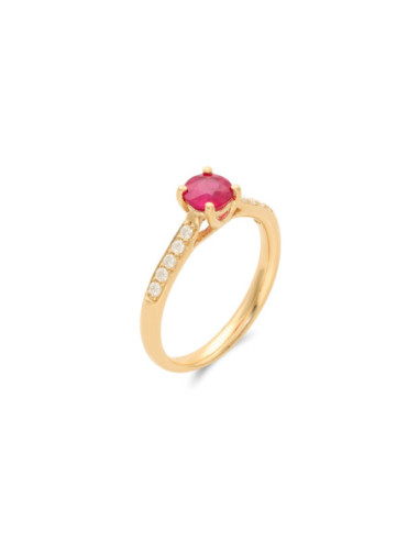 Anillo Oro Amarillo, Rubí Y Diamantes