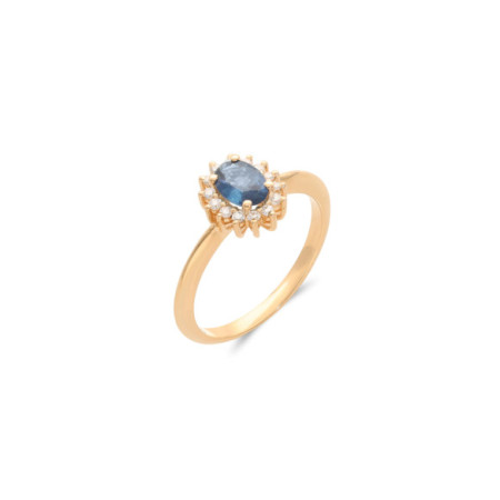 Anillo Oro Amarillo, Zafiro Y Diamantes. Género: Mujer. Material: Oro amarillo. Piedras: Diamantes,Zafiros