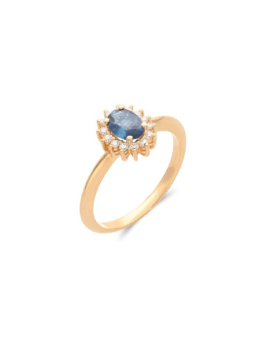 Anillo Oro Amarillo, Zafiro Y Diamantes