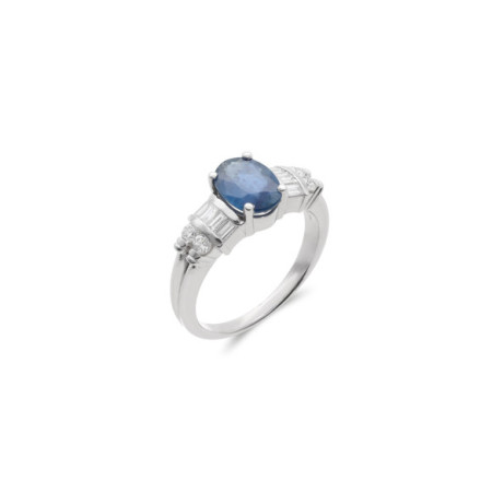 Anillo Oro Blanco, Zafiro Y Diamantes. Género: Mujer. Material: Oro blanco. Piedras: Diamantes,Zafiros