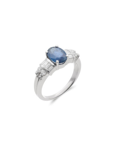 Anillo Oro Blanco, Zafiro Y Diamantes