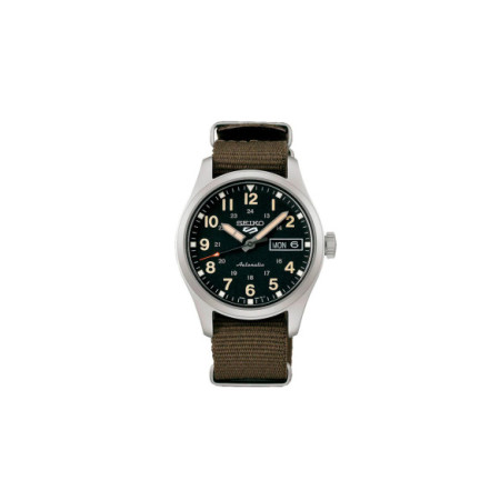 Reloj Seiko 5 Sports Field SRPJ85K1. Género: Hombre. Material: Acero. Tamaño: De 32mm a 38mm. Correa: Otros. Color esfera: Verde. Estilo: Casual. Movimiento: Automático. Características técnicas: Hora y segundero,Calendario,Reserva de marcha