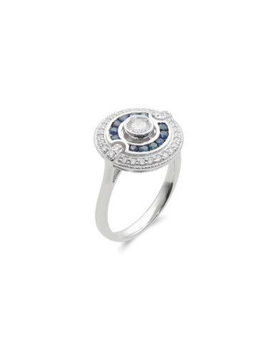 Anillo Oro Blanco, Zafiros Y Diamantes