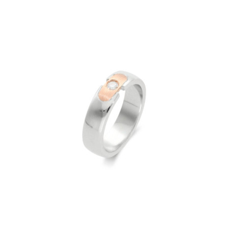 Anillo-Solitario Oro Blanco-Rosa Y Diamante. Género: Mujer. Material: Oro blanco,Oro rosa. Piedras: Diamantes